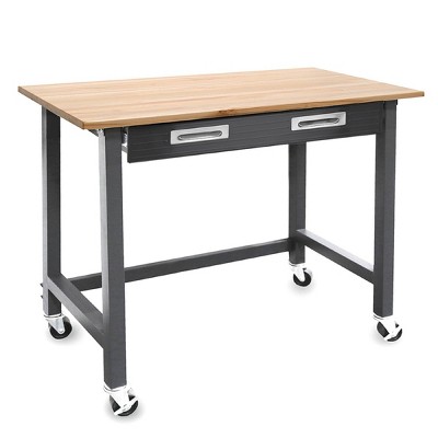Ultragraphite Wood Top Table Workbench On Wheels Beech Wood/Graphite - Seville Classics