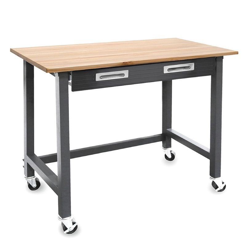 Ultragraphite Wood Top Table Workbench On Wheels Beech Wood/Graphite - Seville Classics, 1 of 13