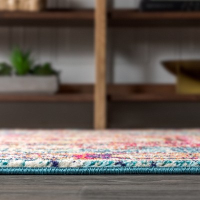 Bohemian Flair Blue and Red Medallion Area Rug