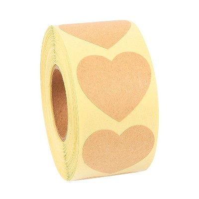 Best Paper Greetings 500 Pack Heart Stickers Roll Heart Shape Adhesive Labels for Scrapbooking, Crafting, Party Favors, Kraft Paper, Brown, 1.5"