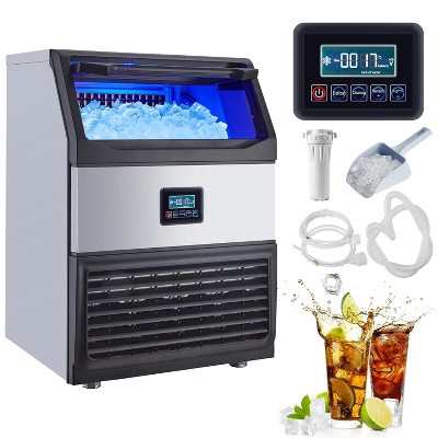 200 lbs Commercial Ice Maker Machine - 90 Cubes/15 mins, under 50dB Quiet Operation with LED Display & Stainless Steel Design