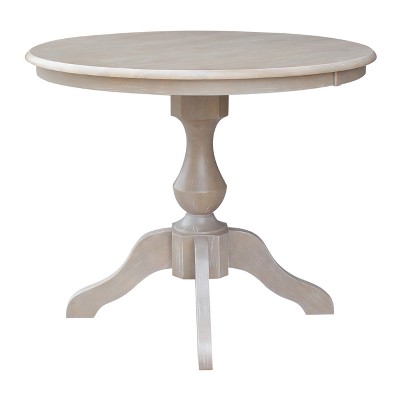Elegant 38" Solid Wood Round Pedestal Dining Table in Washed Gray