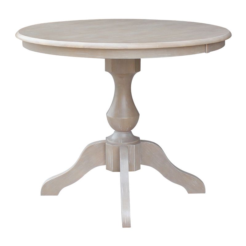 36&#34;x36&#34; Solid Wood Round Pedestal Dining Table Washed Gray Taupe - International Concepts, 3 of 7