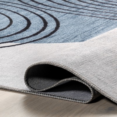 Martine Blue Abstract Washable Synthetic Area Rug