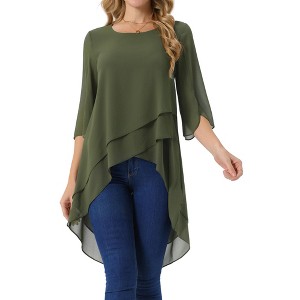 INSPIRE CHIC Women's High Low Hem Scoop Neck Asymmetrical 3/4 Sleeve Summer Top - 1 of 4