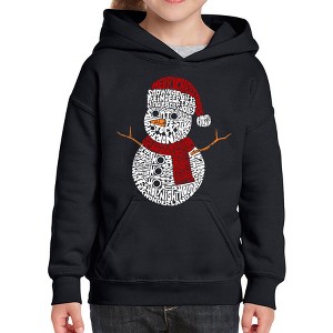 LA Pop Art Christmas Snowman - Girl's Word Art Hooded Sweatshirt - 1 of 4