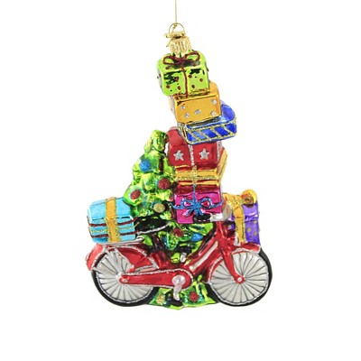 Huras 7.25" Red Bike & Christmas Tree Ornament Package Bicycle Gift  -  Tree Ornaments