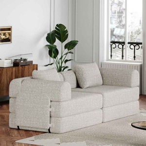 2-Seater Convertible Sofa Bed with Space-Saving Design, Modular Folding Floor Sofa with Side Storage Pockets, Chenille Fabric Sofa-Coolbibila - 1 of 4