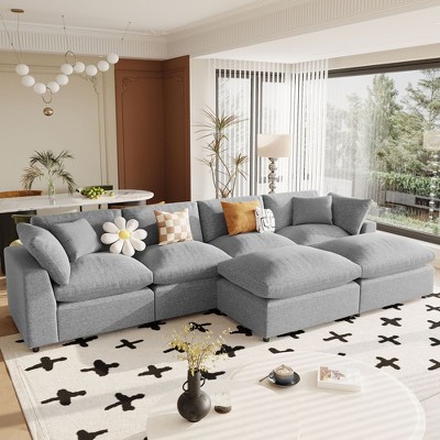 NicBex Sectional Sofa with Removable Ottomans Polyester U Shaped Couch for Living Room, Bedroom, Apartment