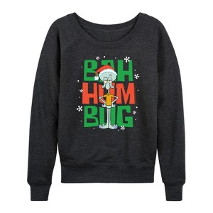 Women's - SpongeBob SquarePants - Squidward Bah Humbug Lightweight French Terry Wide Neck Long Sleeve Shirt - 1 of 4