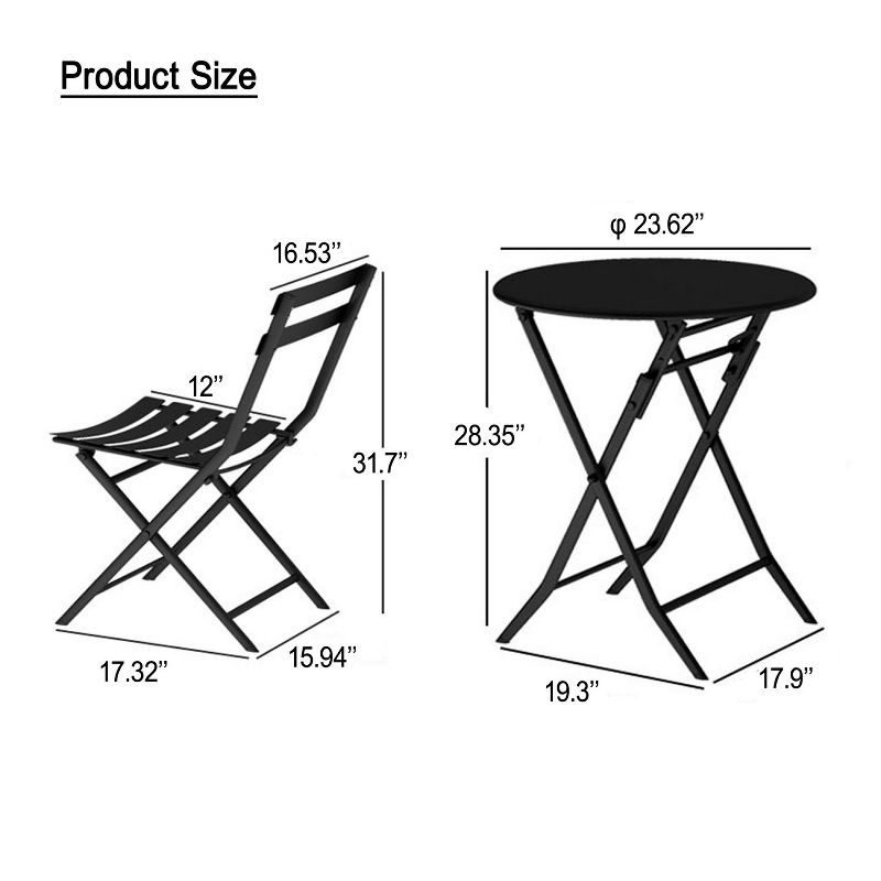 Kelly 3-piece Modern Patio Bistro Bar Set of Foldable Round Table and Chairs, Outdoor Furniture Near Me - The Pop Home, 3 of 9