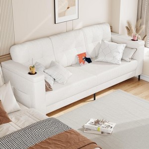 83" Modern Sofa Bed, 3 Seat Couch with Storage Armrests & Side Pockets, Modern Teddy Fabric Couch, for Living Room and Bedroom - 1 of 4