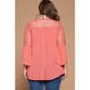 Slickblue Women’s Solid Woven Babydoll Blouse, Crochet Lace & V-Neck, 3/4 Trumpet Sleeves, 1XL, Coral - 4 of 4