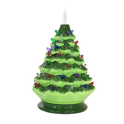8-Inch Green Ceramic Christmas Tree with Multicolor LED Lights