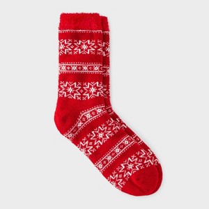 Women's Snowflake Geo Double Lined Cozy Crew Socks - Auden™ Red/Ivory 4-10 - 1 of 3