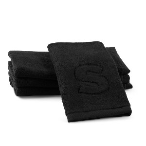 Waterdale Collection - Black Initial Embossed Finger Towel - 1 of 4