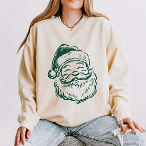 Santa Outline Green - Women's Lightweight Garment Dyed Sweatshirt - 1 of 4