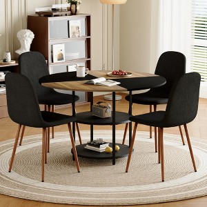 KTMBDW 5-Piece Dining Table Set, 47" Splicing Circular Kitchen Table with 2-Layer Storage and 4 Dining Chair, Modern Dining Room Table - 1 of 4