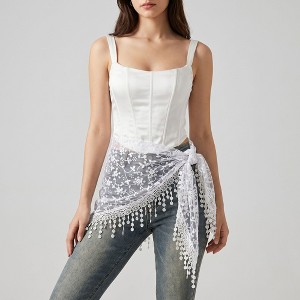 Anna-Kaci Women's Sheer Embroidered Triangle Scarf with Floral