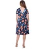 24seven Comfort Apparel Womens Tulip Print V Neck Empire Waist Cap Sleeve Knee Length Dress - 3 of 4