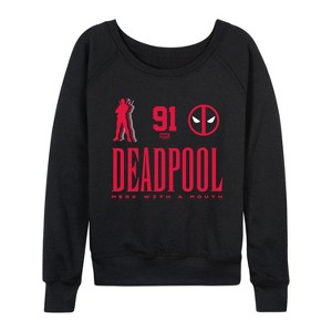 Women's - Marvel - Deadpool Jersey Lightweight French Terry Wide Neck Long Sleeve Graphic Shirt - 1 of 4