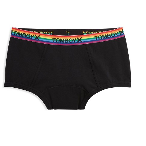 TomboyX First Line Period Leakproof Boy Shorts Underwear, Cotton Stretch  Comfort (3XS-6X) Black Rainbow XXX Small