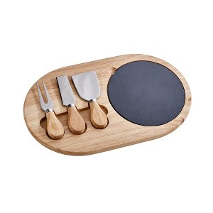 Slickblue 3-Piece Cheese Board Set with Slate Tray & Rubberwood Base, 13"x7.5", Perfect for Entertaining - 1 of 3