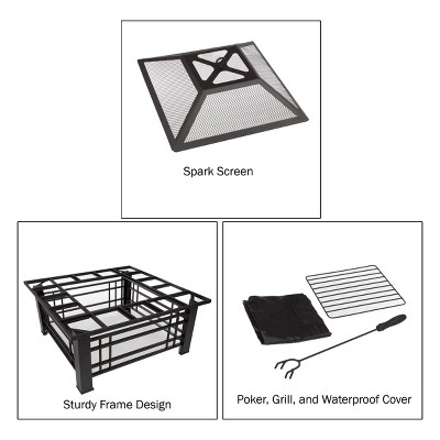 Black and Brown Wood Burning Fire Pit Table with Tile Top