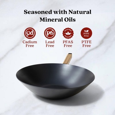 Alva Forest 12" Nonstick Carbon Steel Wok with Acacia Handle