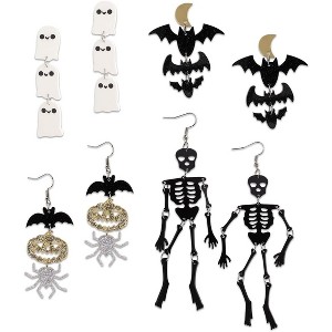 Skull & Bat Dangle Earrings - Sweet Gothic Halloween Acrylic Jewelry Set for Women, Cute Spooky Gift - 1 of 4