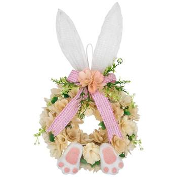 Northlight Wooden Floral Artificial Easter Wreath with Rabbit Ears and Paws - 18"