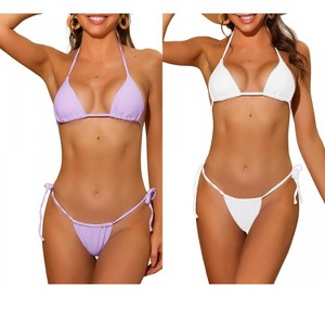 INSPIRE CHIC Women's Halter Tie Side Drawstring Thong Triangle Bottoms Basic Bikini Sets Swimsuits 2 Sets - 1 of 4