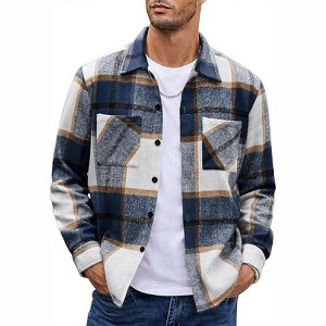 COOFANDY Men's Flannel Shirts Casual Button Down Plaid Shirt Jacket Long Sleeve Fleece Shacket with Pockets - 1 of 4