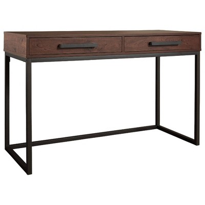 Office Desk with 2 Drawers and Metal Sled Base Brown/Gray - Benzara