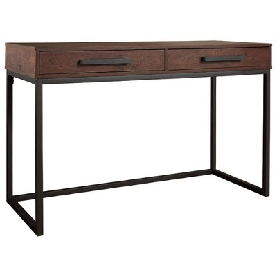 Wood And Metal Frame Computer Desk With 2 Shelves Brown/black - Benzara :  Target