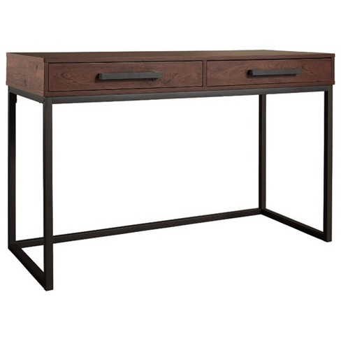 Industrial Wood and Metal Desk with 2 Shelves Brown - Benzara