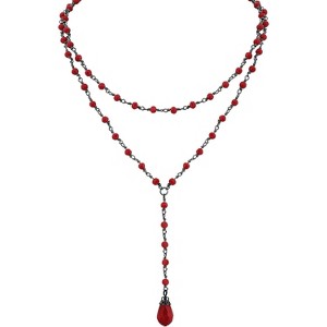 Gothic Layered Choker - Black & Red Beaded Y-Necklace with Teardrop Pendant - 1 of 4
