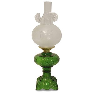 Lehman's Princess Feather Oil Lamp - Historical Design with Glass Lamp, Brass Burner, 12" Chimney, Etched Ball Glass Shade, 22 Inches High - 1 of 3