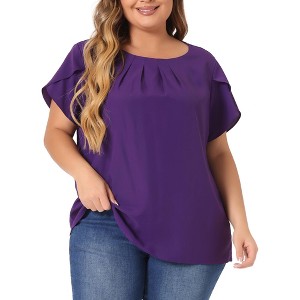 Agnes Orinda Women's Plus Size Elegant Pleated Petal Tulip Short Sleeve Office Work Summer Blouses - 1 of 4