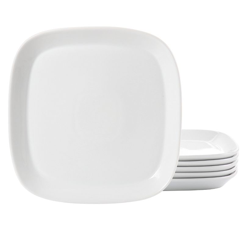 Gibson Our Table Simply White 6 Piece 10 Inch Square Fine Ceramic Dinner Plate Set in White, 1 of 6