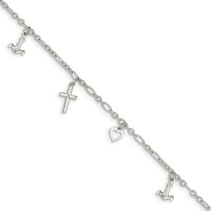 Black Bow Jewelry Sterling Silver Faith, Hope and Charity Anklet, 10 Inch - 1 of 4