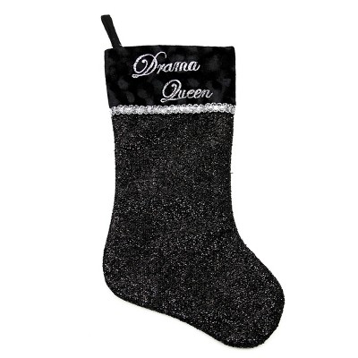 Northlight 17" Black and Silver Embroidered "Drama Queen" Christmas Stocking