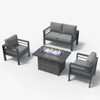 LayinSun Aluminum Furniture Set with Fire Pit Table, 4 Pieces Patio Sectional Conversation Chat Sofa Modern Seating Set - 2 of 4