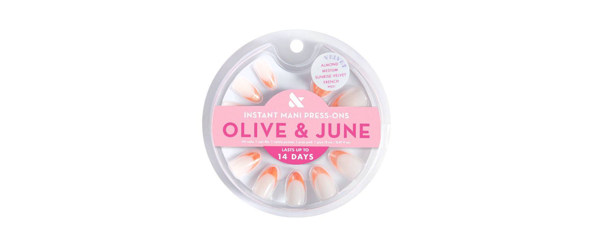 Olive & June Press-On Fake Nails - M Almond - Sunrise Aura French - 42ct: Medium Tones, Gloss, Square Shape