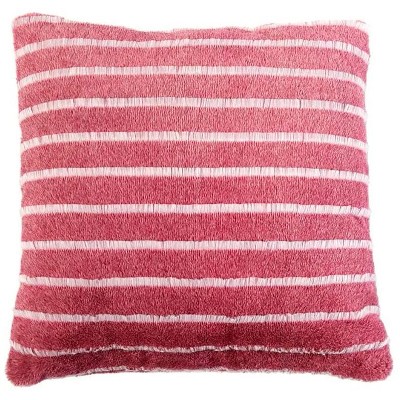 Red Striped Faux Fur 20" Square Accent Pillow