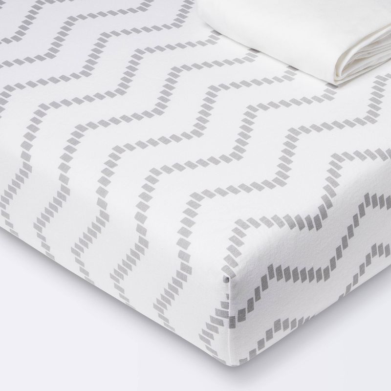 Fitted Jersey Crib Sheet - Cloud Island&#8482; Gray Chevron and Solid White - 2pk, 1 of 8