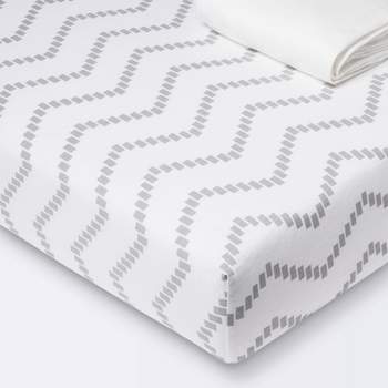 Fitted Jersey Crib Sheet - Cloud Island™ Gray Chevron and Solid White - 2pk