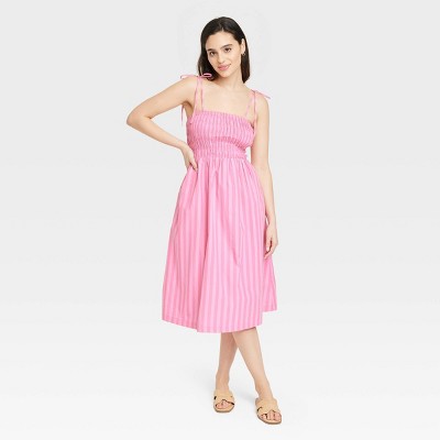 Women's Midi Smocked Sundress - A New Day™ Pink Striped XS