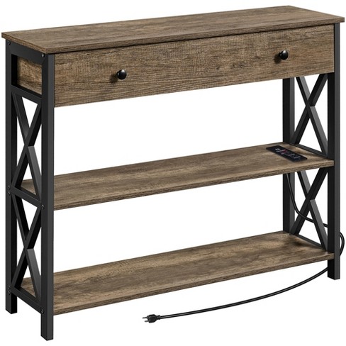 Costway Entryway Table With Charging Station Narrow Console Table With 2  Drawers Brown/oak : Target