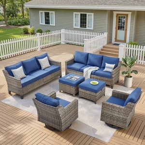 Buenhomino 6 Pieces Patio Furniture Set with Swivel Chairs, High Back Wicker Rattan Sofa with Thick Cushion and Ottoman, Outdoor Conversation Set - 1 of 4